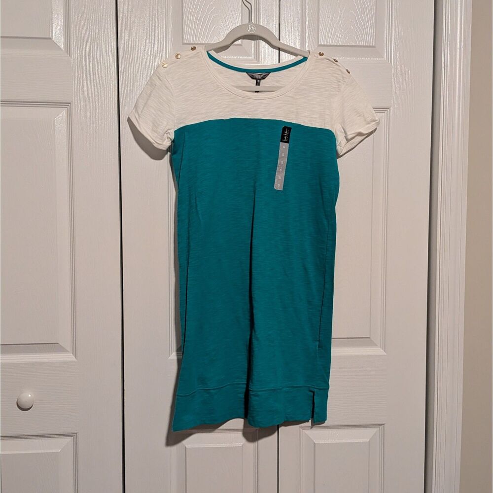 Nicole Miller Colorblock Emerald Coastal Tshirt Shift Dress Cotton Small